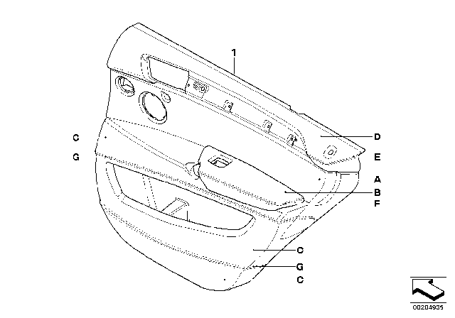 2011 BMW X6 Individual Door Trim Panel Diagram 1