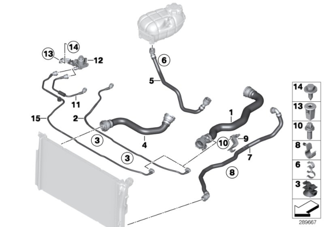 2017 BMW 328d xDrive Cooling System Coolant Hoses Diagram