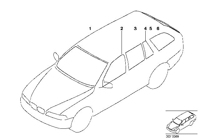 2002 BMW 525i Glazing Diagram