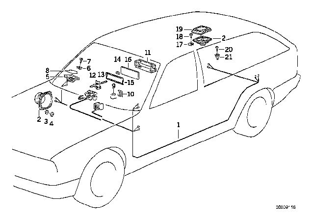 1993 BMW 525iT Foam Rubber Insert Under Loudspeak.Cover Diagram for 65131388628