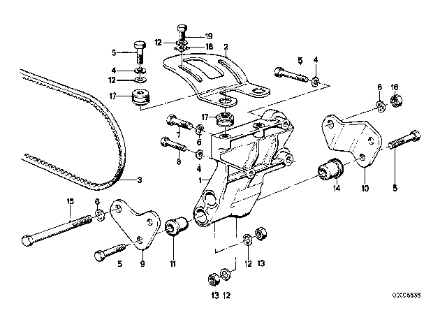 1984 BMW 318i Air Conditioning Compressor - Supporting Bracket Diagram