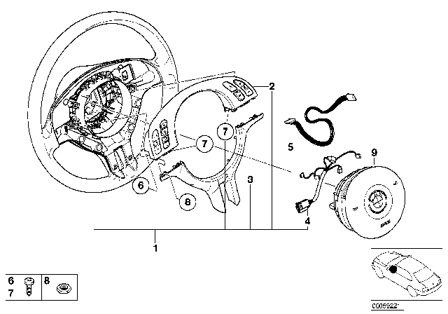 2002 BMW 330Ci Sport Steering Wheel Airbag - Smart MF / Decorative Cover Diagram