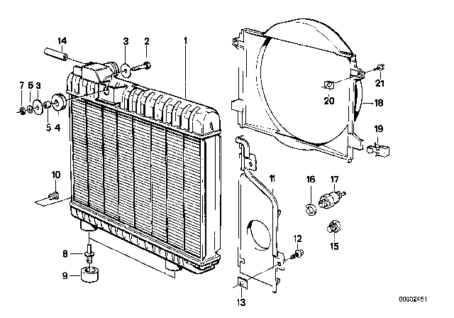 1990 BMW M3 Engine Cooling System Radiator Diagram for 17112225592