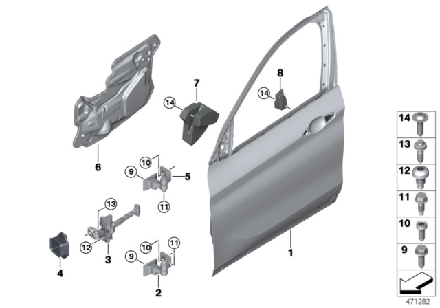 2018 BMW X1 Front Door - Hinge / Door Brake Diagram