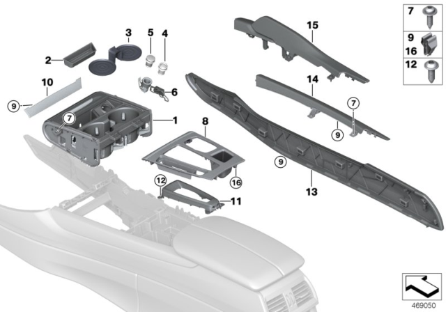 2015 BMW X5 Mounted Parts For Centre Console Diagram