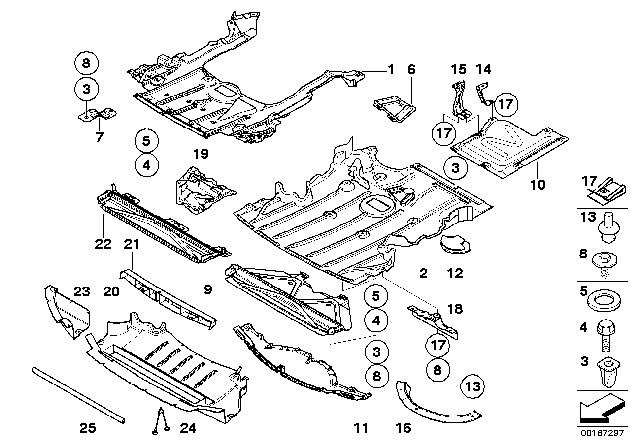 2007 BMW 328i Shield, Engine Compartment / Underfloor Paneling Diagram