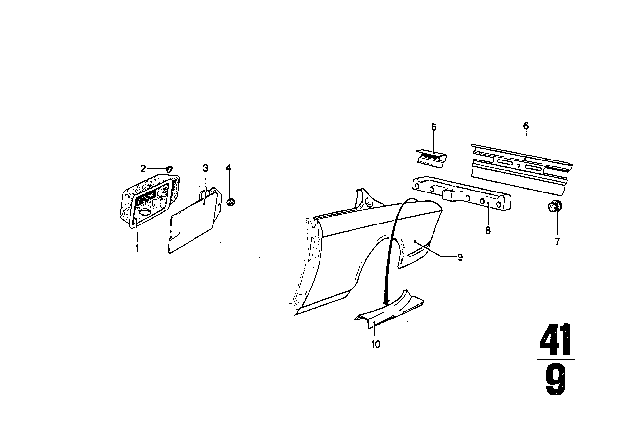 1972 BMW 3.0CS Right Rear Side Panel Diagram for 41351814104