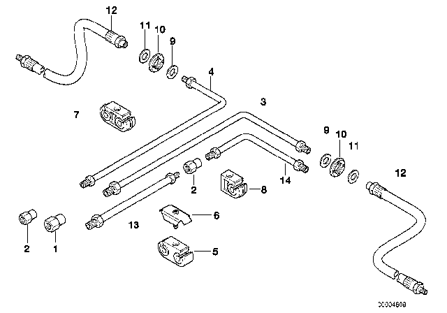 1997 BMW 528i Brake Pipe Rear ABS/ASC+T Diagram