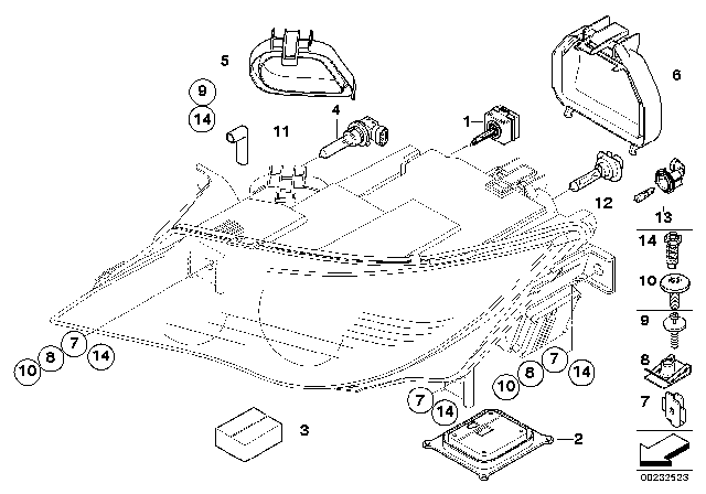 2007 BMW 650i Single Parts, Headlight Diagram 2