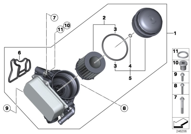 2016 BMW 328i Lubrication System - Oil Filter, Heat Exchanger Diagram 1