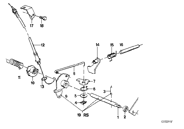 1978 BMW 530i Selector Rod Diagram for 24341207057