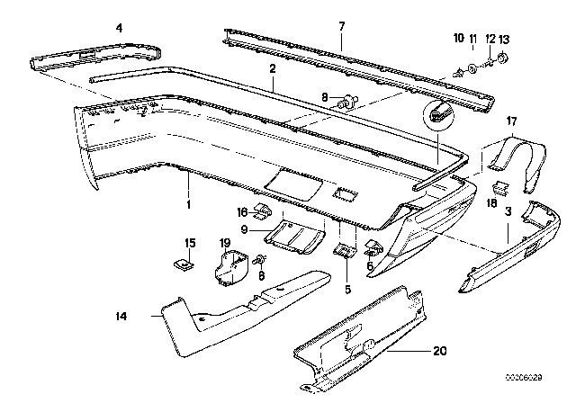 1991 BMW 525i Bumper Trim Panel, Rear Diagram