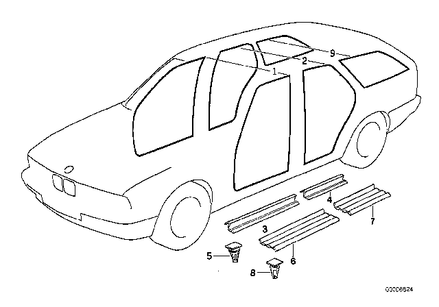 1994 BMW 530i Sill Strip Rear Diagram for 51478126204
