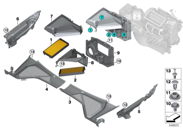 2016 BMW X5 Cover, Housing, Microfilter, Right Diagram for 64319245596