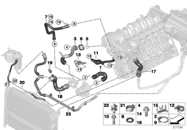2008 BMW 328xi Cooling System Coolant Hoses Diagram 1