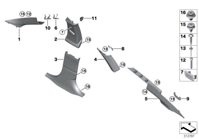 2015 BMW 328i GT Trim Panel Diagram