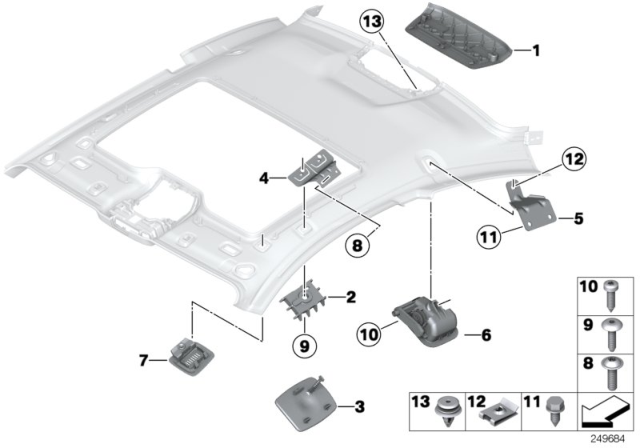 2013 BMW 650i Mounting Parts, Roofliner Diagram