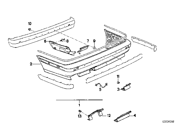 1991 BMW 525i Rear Bumper Trim Panel - M Technic Diagram