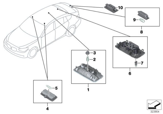 2016 BMW 535i GT Interior Lights Diagram