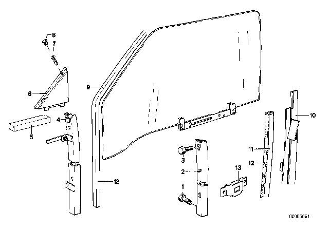 1981 BMW 320i Door Window Lifting Mechanism Diagram 1