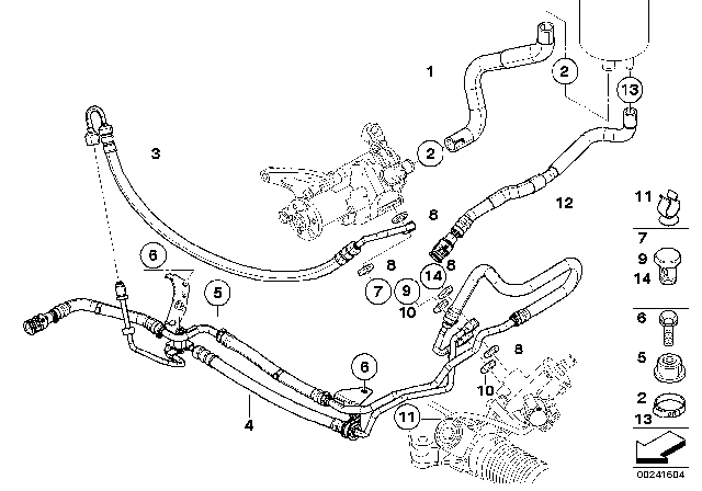 2010 BMW 535i xDrive Hydro Steering - Oil Pipes Diagram