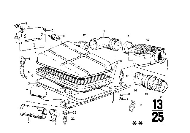 1976 BMW 3.0Si Top Air Cleaner Housing / Air-Flow Sensor Diagram