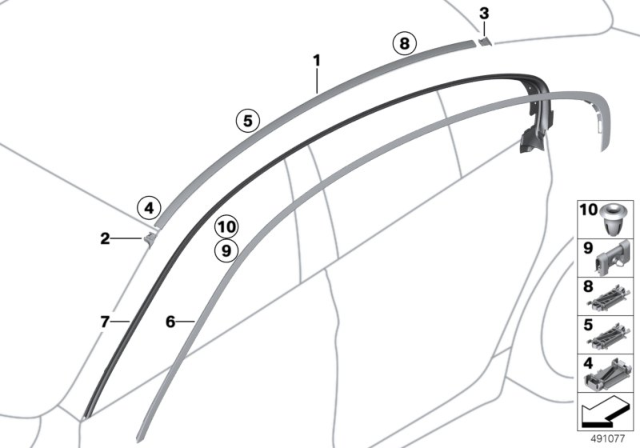 2016 BMW M6 Roof Moulding / Roof Rail Diagram