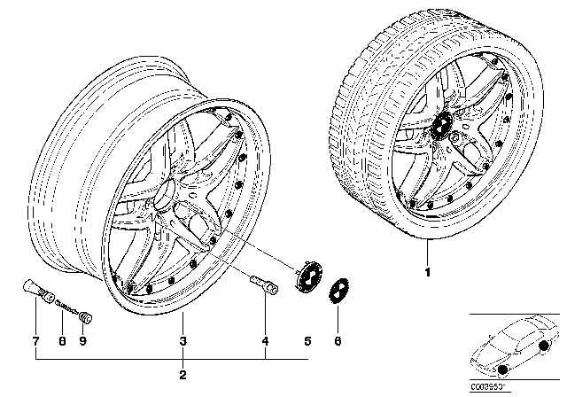 2000 BMW 528i BMW Composite Wheel, Double Spoke Diagram