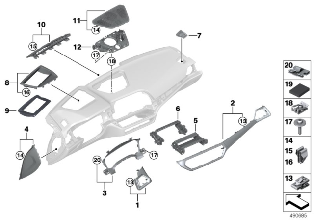 2019 BMW 330i xDrive Mounting Parts, Instrument Panel Diagram 2