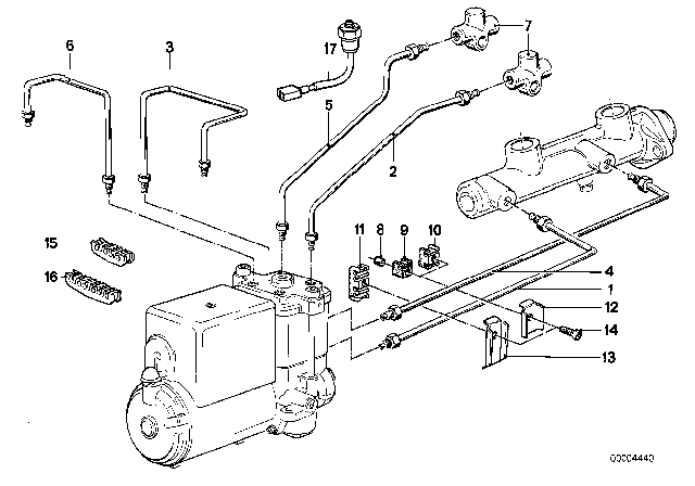 1986 BMW 528e Brake Pipe Front ABS Diagram