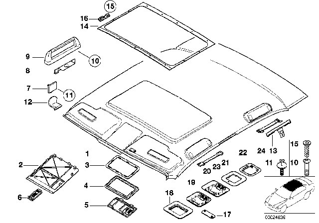 1998 BMW 750iL Headlining / Handle Diagram