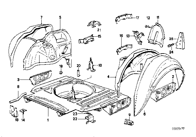 1987 BMW 325i Floor Panel Trunk / Wheel Housing Rear Diagram