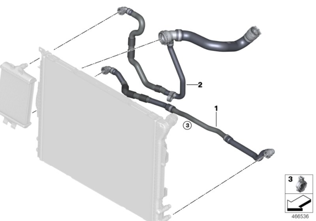 2016 BMW 330e Cooling System - Displaced Radiator Diagram