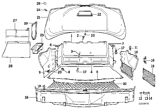 1997 BMW 850Ci Trunk Trim Panel Diagram