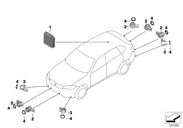 2015 BMW X5 M Park Distance Control (PDC) Diagram