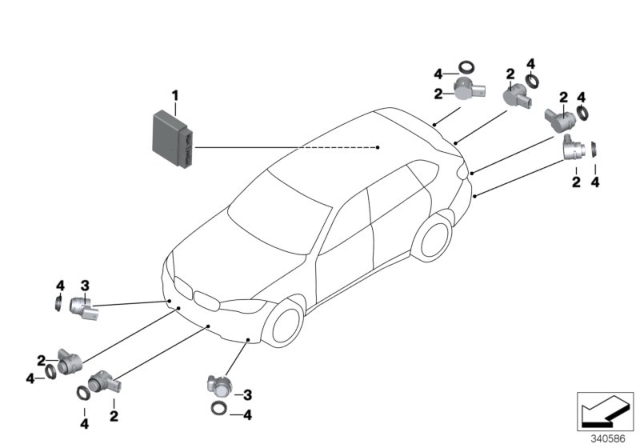 2018 BMW X5 M Park Distance Control (PDC) Diagram