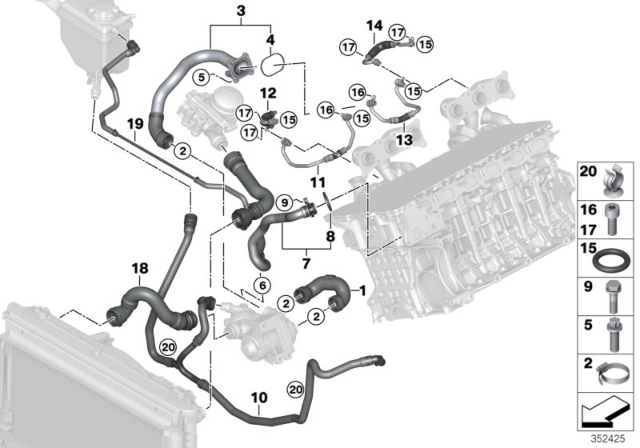 2009 BMW 535i xDrive Cooling System Coolant Hoses Diagram 1