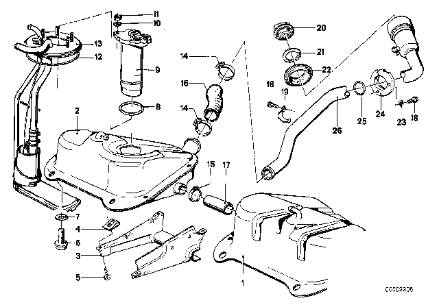 1981 BMW 320i Fuel Tank / Fuel Feed Diagram 2