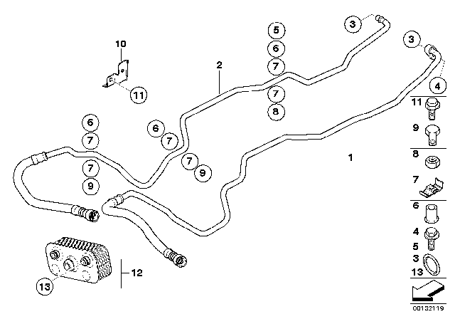 2005 BMW X3 Oil Cooler Pipe / Heat Exchanger Diagram