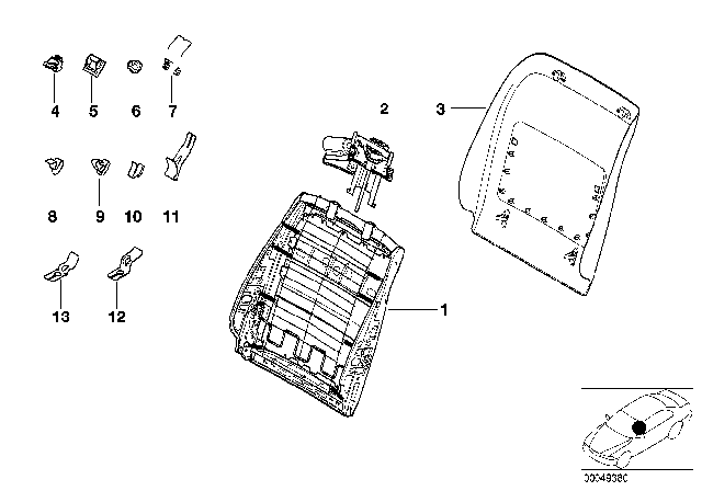 1995 BMW 740iL Front Seat Backrest Frame / Rear Panel Diagram 1