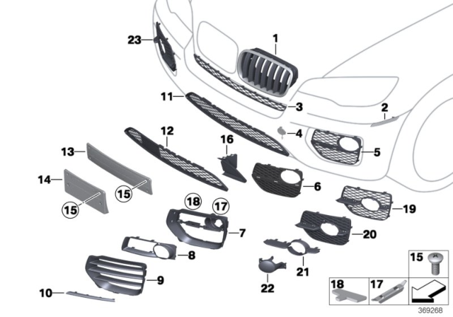 2012 BMW X6 Grille, Front, Right Diagram for 51137305590
