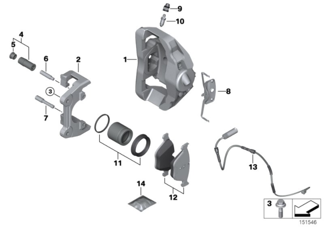 2013 BMW M3 Front Wheel Brake, Brake Pad Sensor Diagram