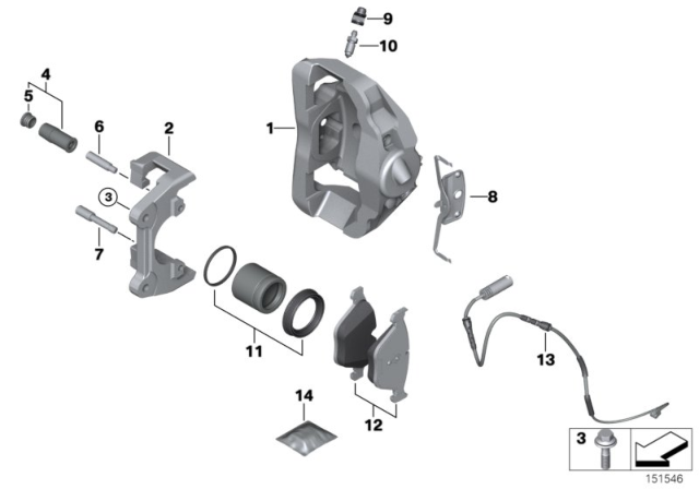 2008 BMW M3 Front Wheel Brake, Brake Pad Sensor Diagram