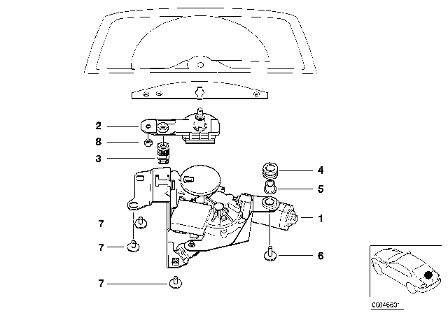 2000 BMW 323i Single Parts For Rear Window Wiper Diagram