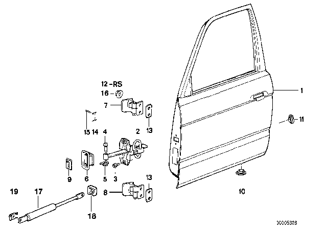 1991 BMW 735i Front Door - Hinge / Door Brake Diagram