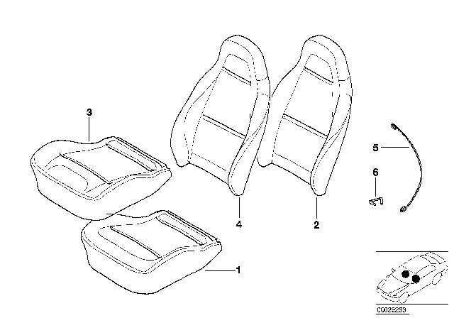 2001 BMW Z3 Seat, Front, Cushion & Cover Diagram
