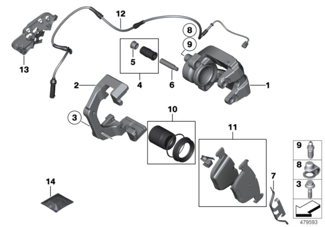 2009 BMW 750i Rear Wheel Brake, Brake Pad Sensor Diagram