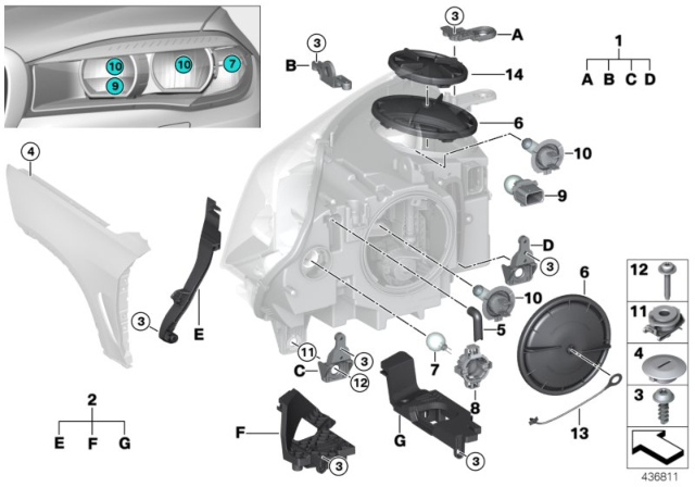 2015 BMW X5 Single Components For Headlight Diagram