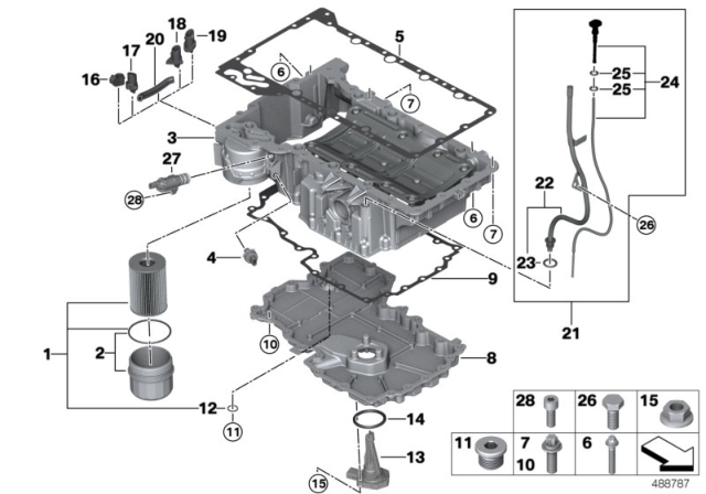 2019 BMW X7 Oil Dipstick With Guide Tube Diagram for 11438632000