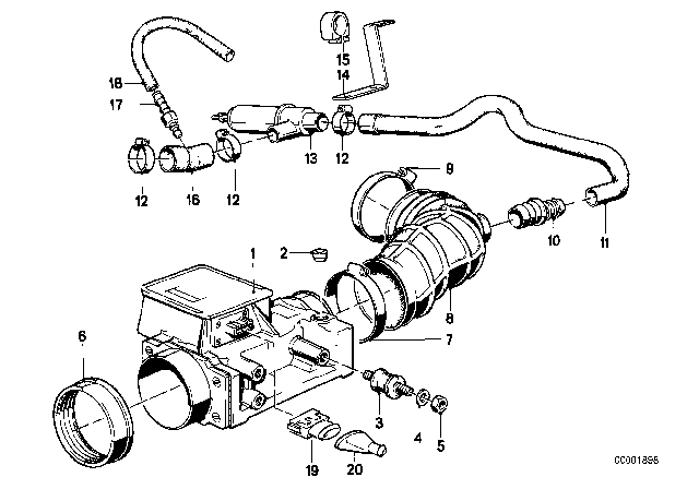 1987 BMW 528e L-Shape Idle Regulating Valve Diagram for 13411707395